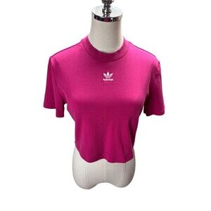Adidas Crop Top Women's Size Large Pink Cotton Blend Short Sleeve